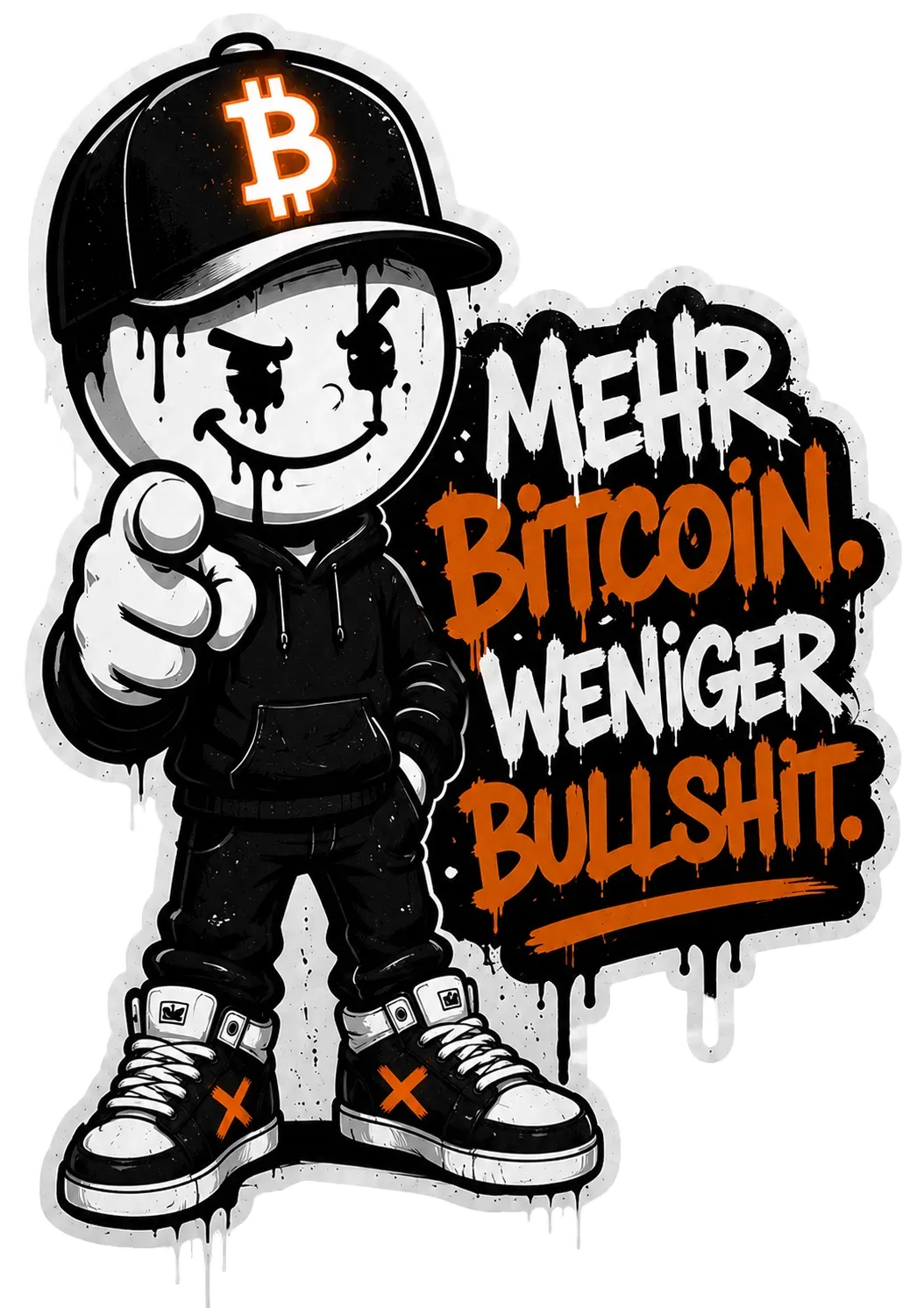 Pete zeigt auf dich mit Graffiti-Claim „Mehr Bitcoin. Weniger Bullshit.“